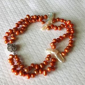 Anklet of Dyed Freshwater Pearls and Baroque Freshwater Pearl's 10"